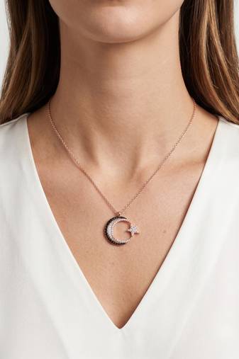 925 sterling silver luna noir crescent star necklace for women