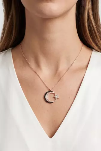 925 sterling silver luna noir crescent star necklace for women