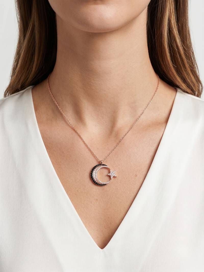 925 sterling silver luna noir crescent star necklace for women