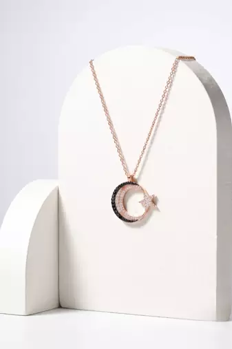 925 sterling silver luna noir crescent star necklace for women