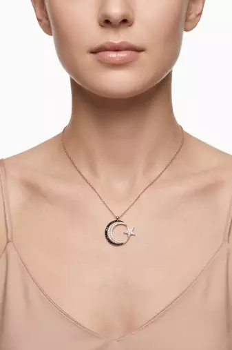 925 sterling silver luna noir crescent star necklace for women