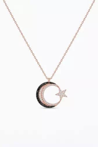 925 sterling silver luna noir crescent star necklace for women