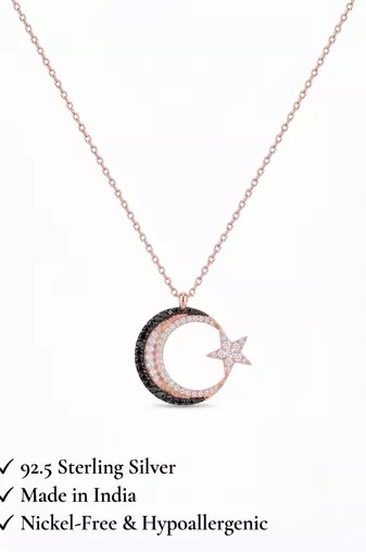 925 sterling silver luna noir crescent star necklace for women