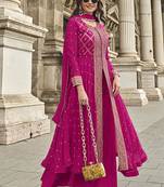 Embroidered georgette rani pink readymade salwar kameez