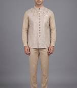 Champagne beige paisley jacquard nehru jacket for men