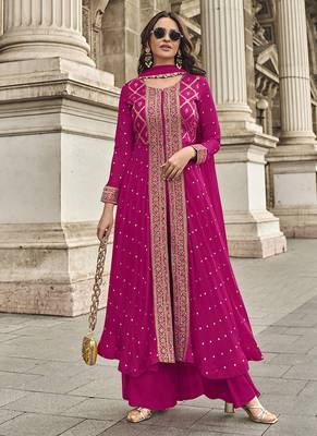 Embroidered georgette rani pink readymade salwar kameez 2