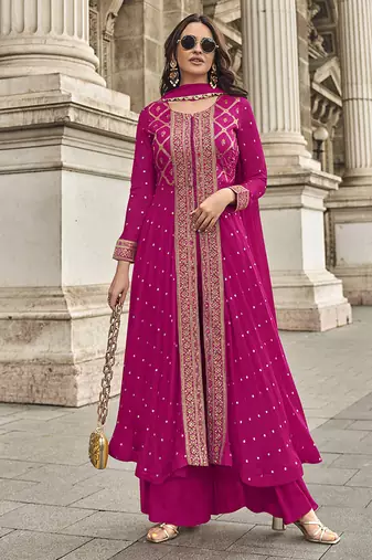Embroidered georgette rani pink readymade salwar kameez
