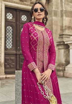 Embroidered georgette rani pink readymade salwar kameez 3