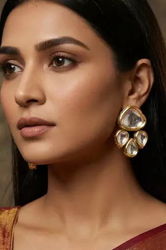 gold plated kundan stud earrings