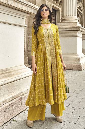 Embroidered georgette mustard readymade salwar kameez