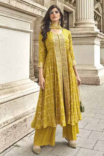 Embroidered georgette mustard readymade salwar kameez