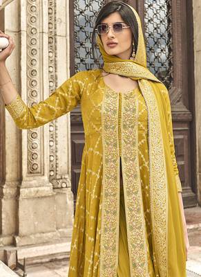 Embroidered georgette mustard readymade salwar kameez 2