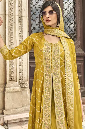 Embroidered georgette mustard readymade salwar kameez