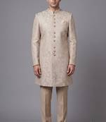 Champagne beige paisley jacquard nawabi suit for men