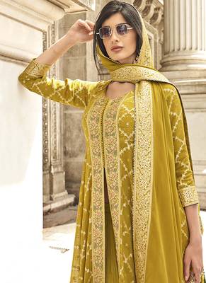 Embroidered georgette mustard readymade salwar kameez 3