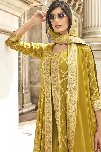 Embroidered georgette mustard readymade salwar kameez