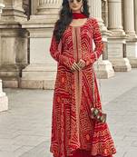 Embroidered georgette red readymade salwar kameez