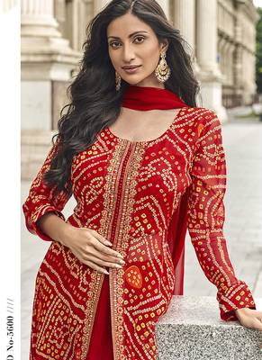 Embroidered georgette red readymade salwar kameez 2