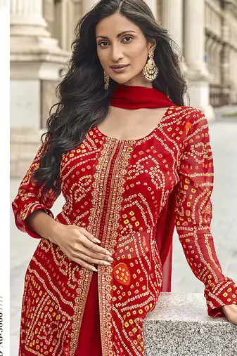 Embroidered georgette red readymade salwar kameez