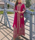 Rani pink chinon embroidered readymade suit