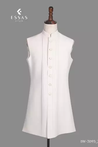 Ivory floral jacquard open indowestern suit for men