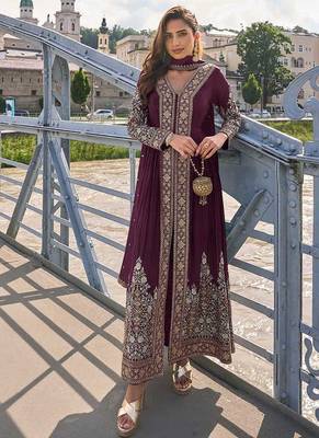Wine chinon embroidered readymade suit 1