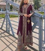 Wine chinon embroidered readymade suit