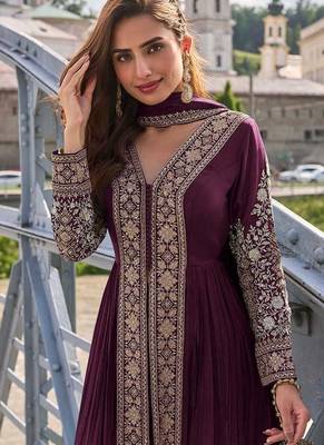 Wine chinon embroidered readymade suit 2