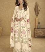 Cream embroidered sequins chinon  readymade palazzo set