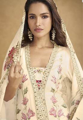 Cream embroidered sequins chinon  readymade palazzo set 2