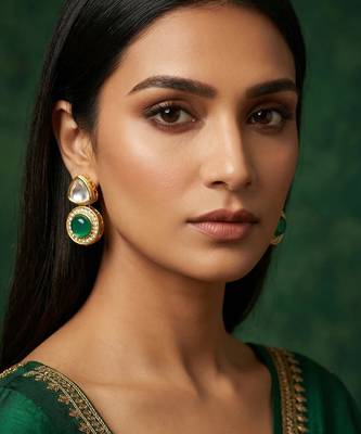 gold plated kundan and stone drop earrings 6