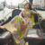 Light green digital printed chinon silk embroidered readymade gown with dupatta