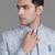 Light blue floral jacquard open indowestern suit for men