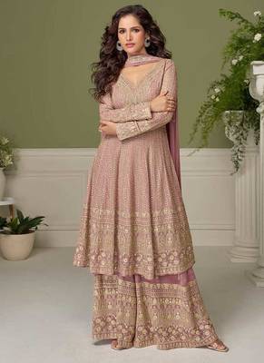 Faux georgette light pink embroidered readymade salwar kameez 1