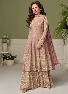 Faux georgette light pink embroidered readymade salwar kameez 2
