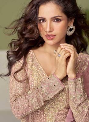 Faux georgette light pink embroidered readymade salwar kameez 3