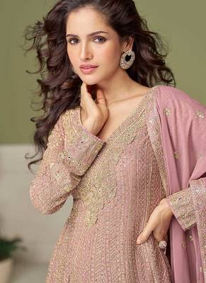 Faux georgette light pink embroidered readymade salwar kameez 4