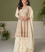 Faux georgette cream embroidered readymade salwar kameez