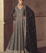 Black embroidered chinon engagement designer readymade anarkali gown with dupatta