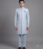 Light blue floral jacquard nawabi suit for men