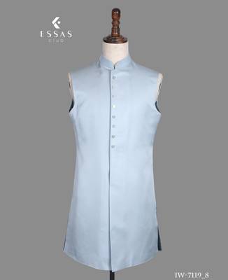 Light blue floral jacquard nawabi suit for men 4