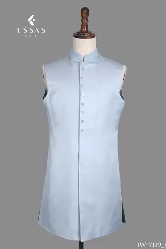 Light blue floral jacquard nawabi suit for men