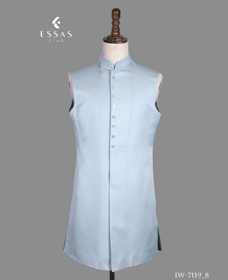 Light blue floral jacquard nawabi suit for men