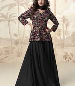 Embroidered black chinon wedding readymade style suit