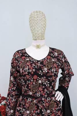 Embroidered black chinon wedding readymade style suit 2