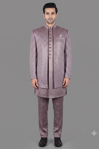 Mauve sequin open indowestern suit for men