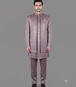 Mauve sequin open indowestern suit for men