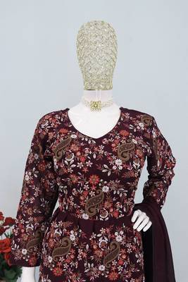 Embroidered purple chinon wedding readymade style suit 2