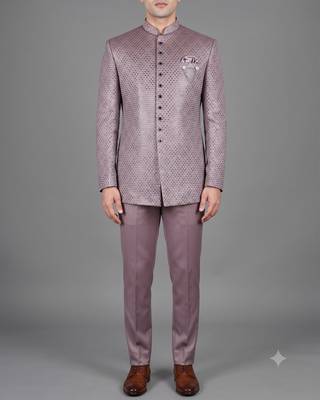 Mauve sequin bandhgala suit for men 1