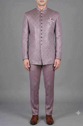 Mauve sequin bandhgala suit for men